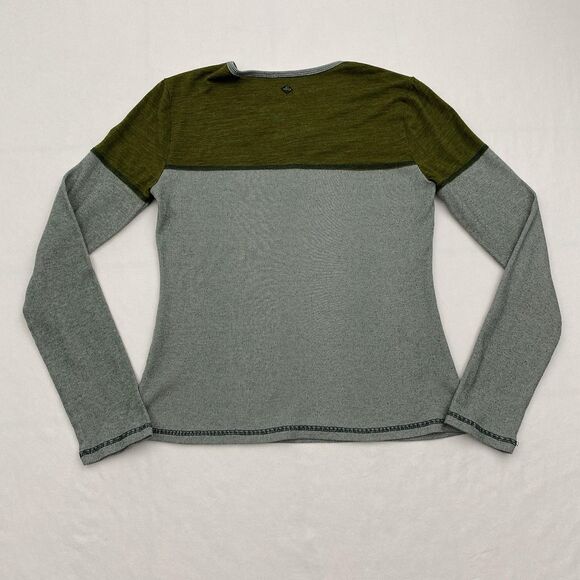 prAna Henley Shirt Womens Large Green Gray Colorblock Long Sleeve Rib Knit - Picture 3 of 8